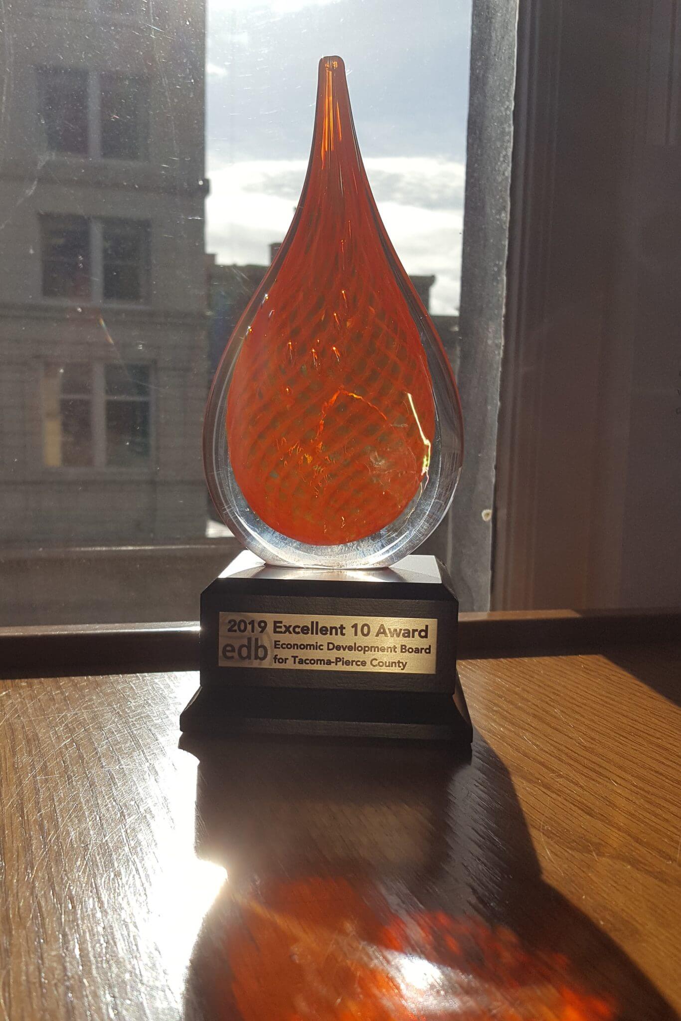Image of 2019 Excellent 10 glass award made by Hilltop Artists