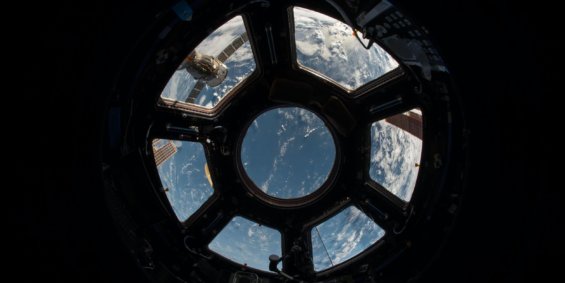 An image looking out of a satellite station