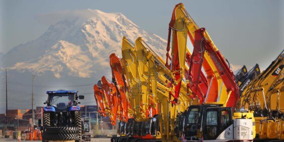 Construction equipment sits in a lot in Tacoma